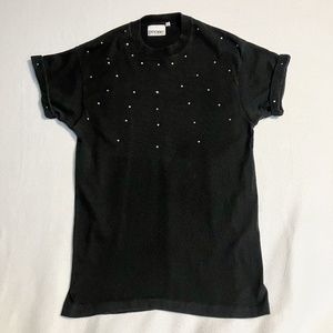 Vintage Peone Classics Bedazzled Bejeweled Studded Black Rolled Sleeve T-Shirt